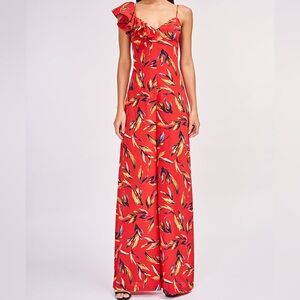 Amur Brielle colorful ruffle wide leg silk jumpsuit